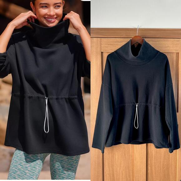 Varley Tops - Varley Barton Turtleneck Sweatshirt Pullover In Black Cinch Waist Women’s Large